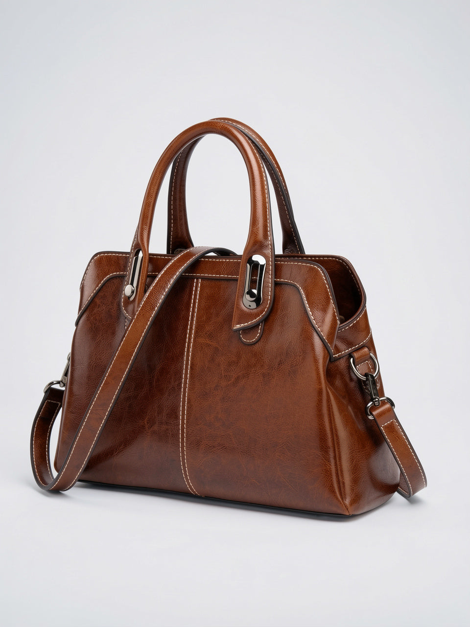 Eulalie — Sac à bandoulière cuir main - Marron Foncé
