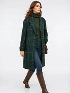 Judith — Manteau Long Femme Geruit Boutonnage Hiver Slim Fit