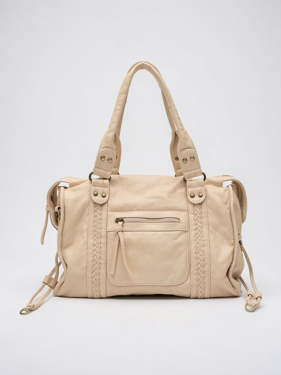 Faustine — Grand sac à main vintage de cours à bandoulière - Beige
