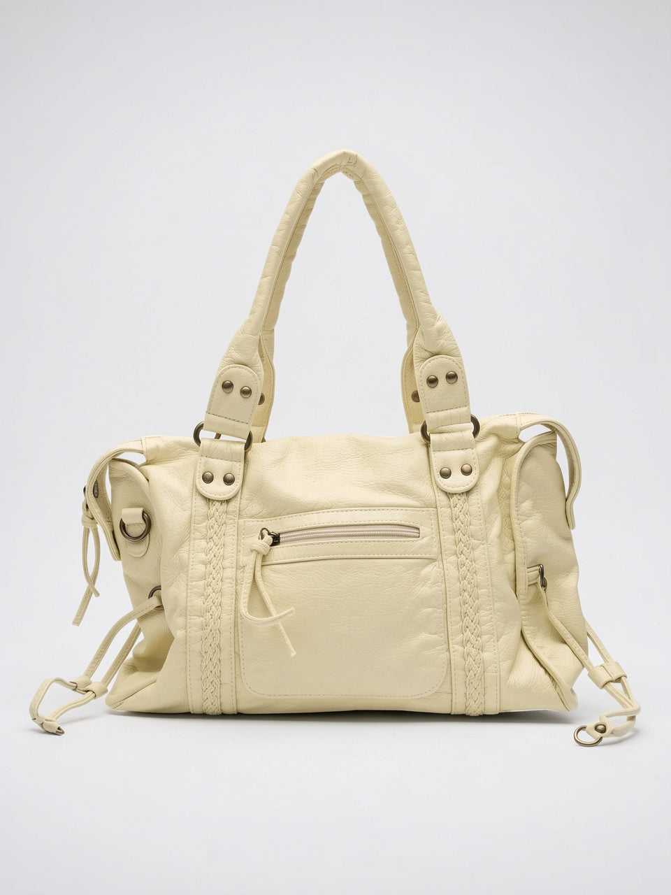Faustine — Grand sac à main vintage de cours à bandoulière - Blanc
