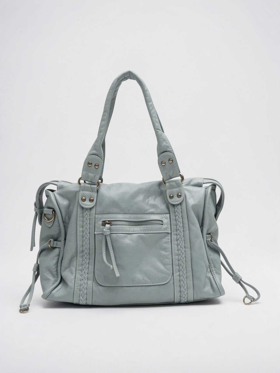 Faustine — Grand sac à main vintage de cours à bandoulière - Bleu pastel