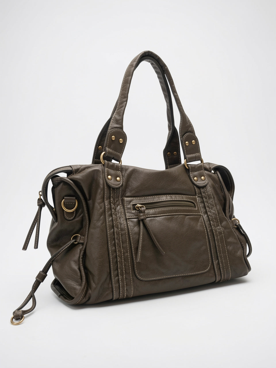 Faustine — Grand sac à main vintage de cours à bandoulière - Kaki