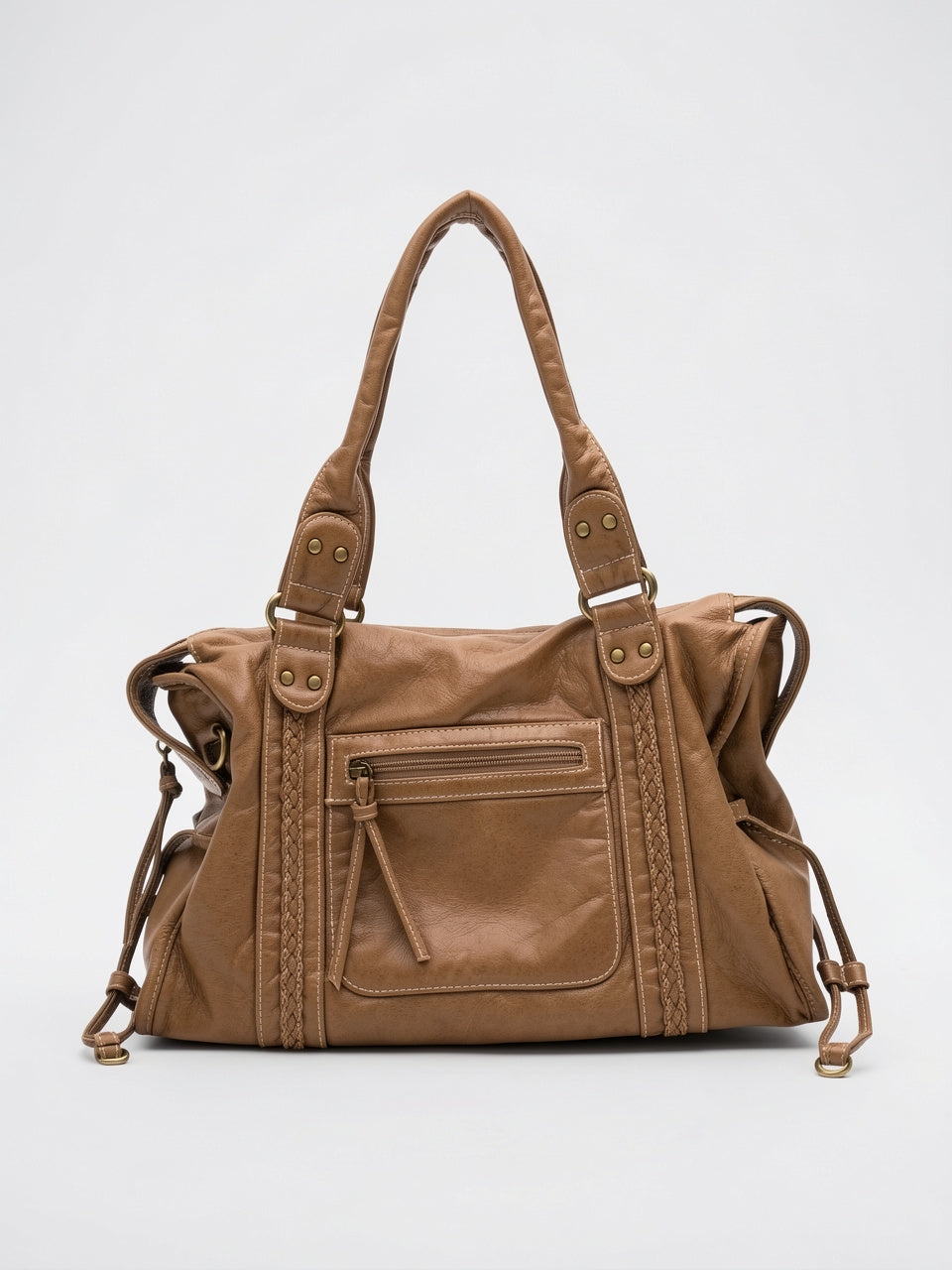 Faustine — Grand sac à main vintage de cours à bandoulière - Marron clair