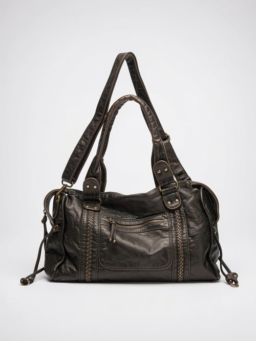 Faustine — Grand sac à main vintage de cours à bandoulière - Noir