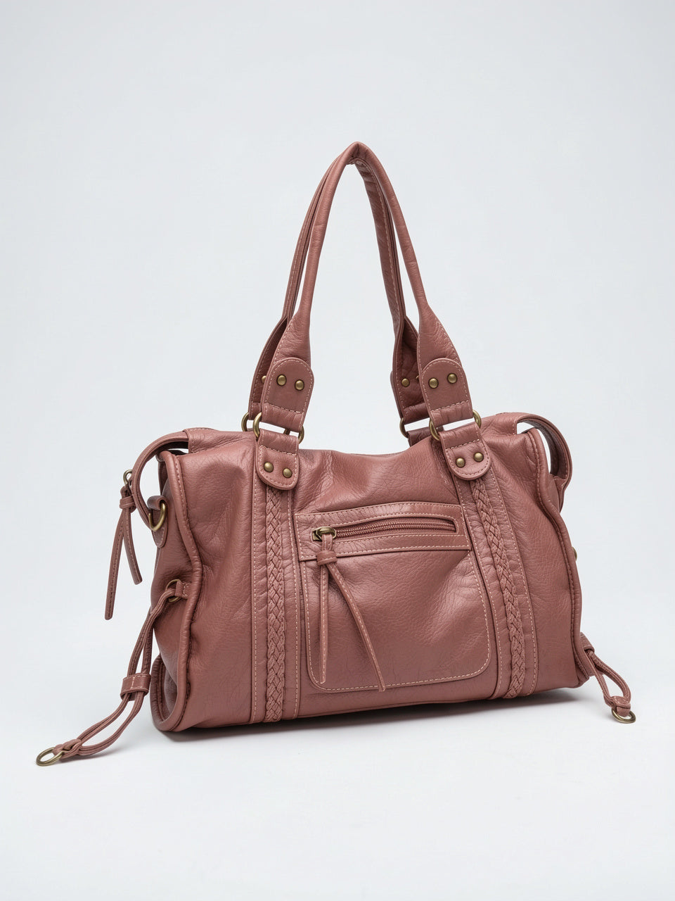 Faustine — Grand sac à main vintage de cours à bandoulière - Rose