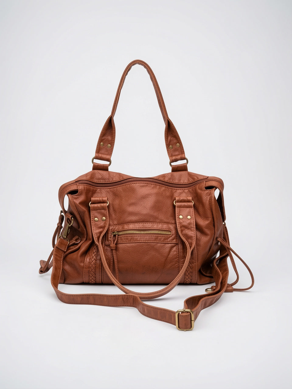 Faustine — Grand sac à main vintage de cours à bandoulière - Terracotta