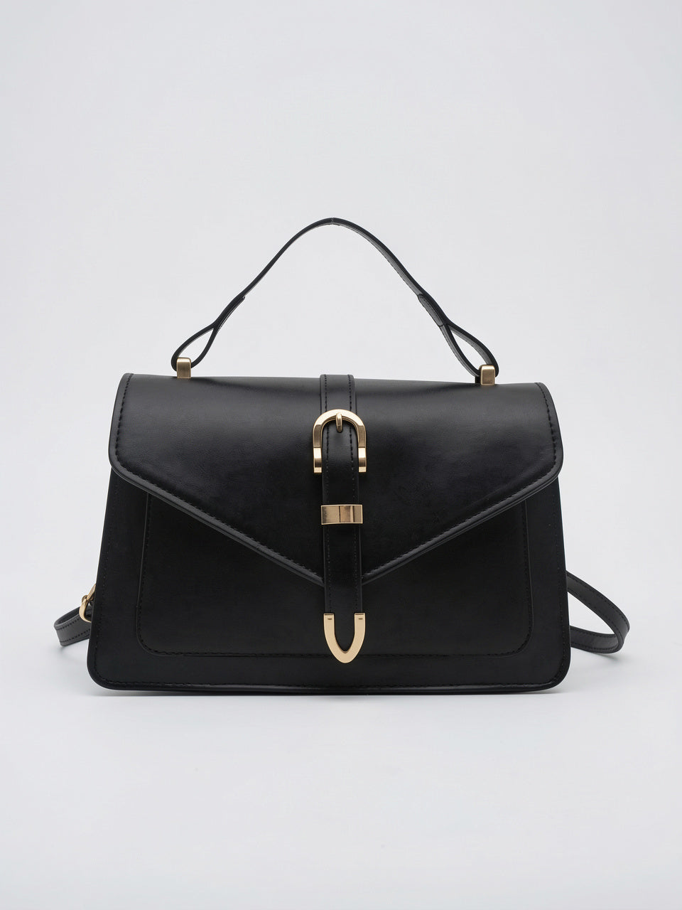 Flora — Petit sac à main à bandoulière à rabat aux finitions dorées - Noir