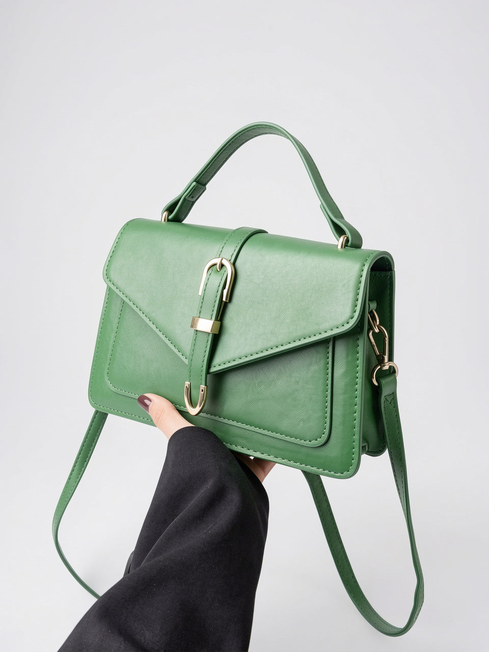 Flora — Petit sac à main à bandoulière à rabat aux finitions dorées - Vert