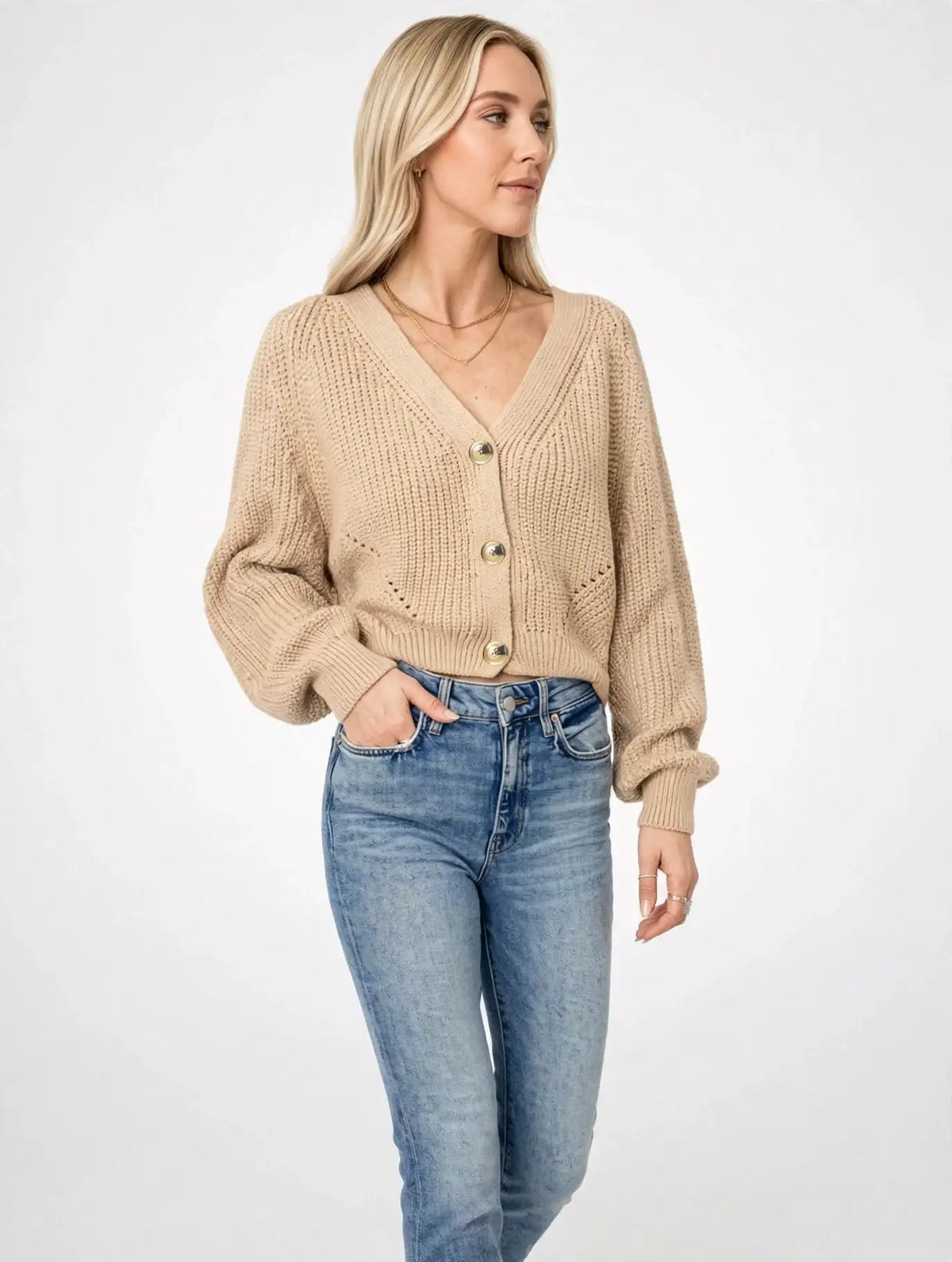 Cardigan Col V Manches Longues Tricot Femmes