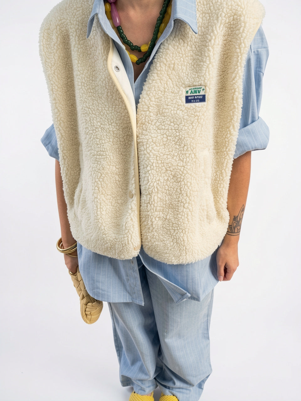 Gilet boutonné sans manches femme laine agneau ajusté - 3