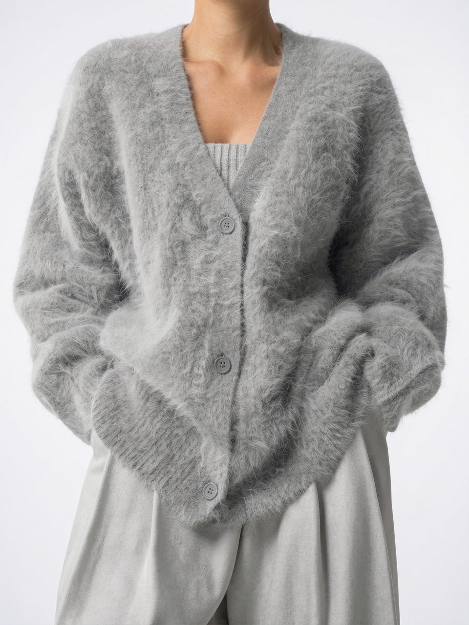 Gilet Femme Maille Manches Longues Polyvalent Confortable Doux - Gris foncé XS