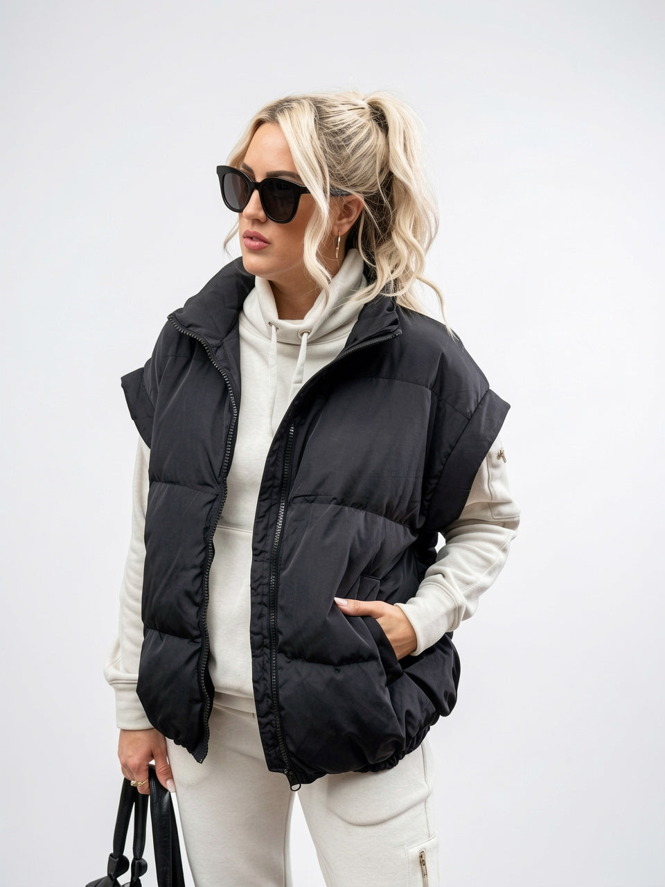 Gilet femme tendance hiver sans manches ajusté - Noir S