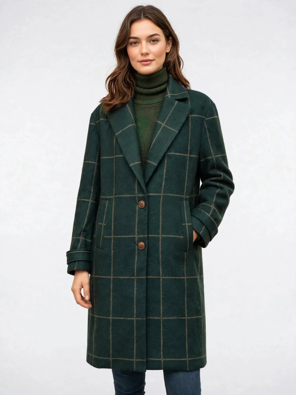 Manteau Long Femme Geruit Boutonnage Hiver Slim Fit