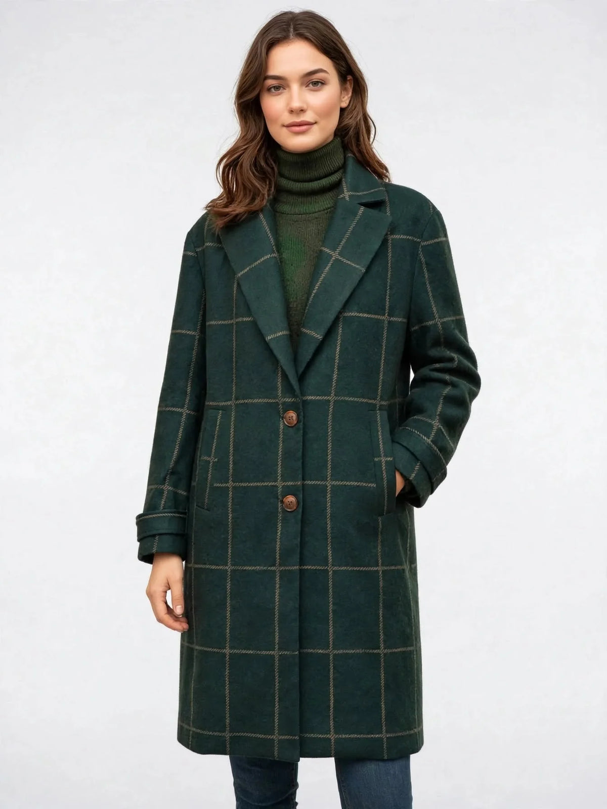Manteau Long Femme Geruit Boutonnage Hiver Slim Fit