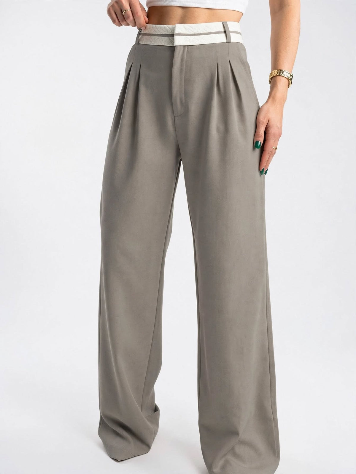 Pantalon Droit Taille Haute Mode Jambe Large
