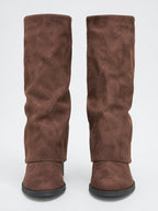 Hautes Bottes Daim Talon Plat Bout Rond - 8
