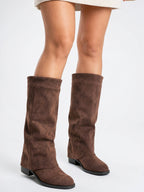 Hautes Bottes Daim Talon Plat Bout Rond - 9