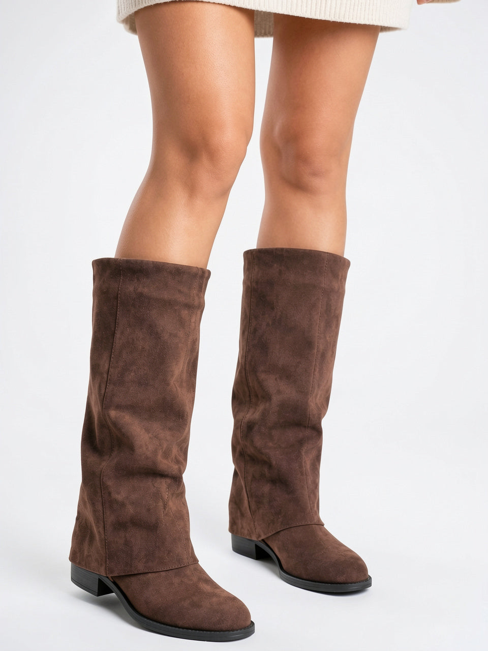 Hautes Bottes Daim Talon Plat Bout Rond - 9