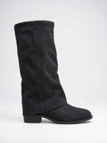 Hautes Bottes Daim Talon Plat Bout Rond - Noir 35