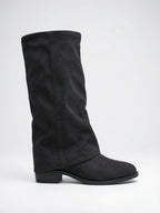Hautes Bottes Daim Talon Plat Bout Rond - Noir 35
