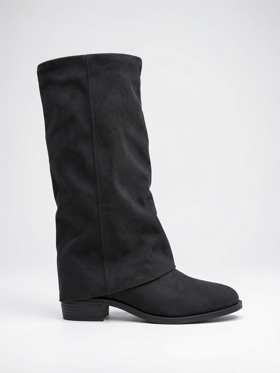 Hautes Bottes Daim Talon Plat Bout Rond - Noir 35