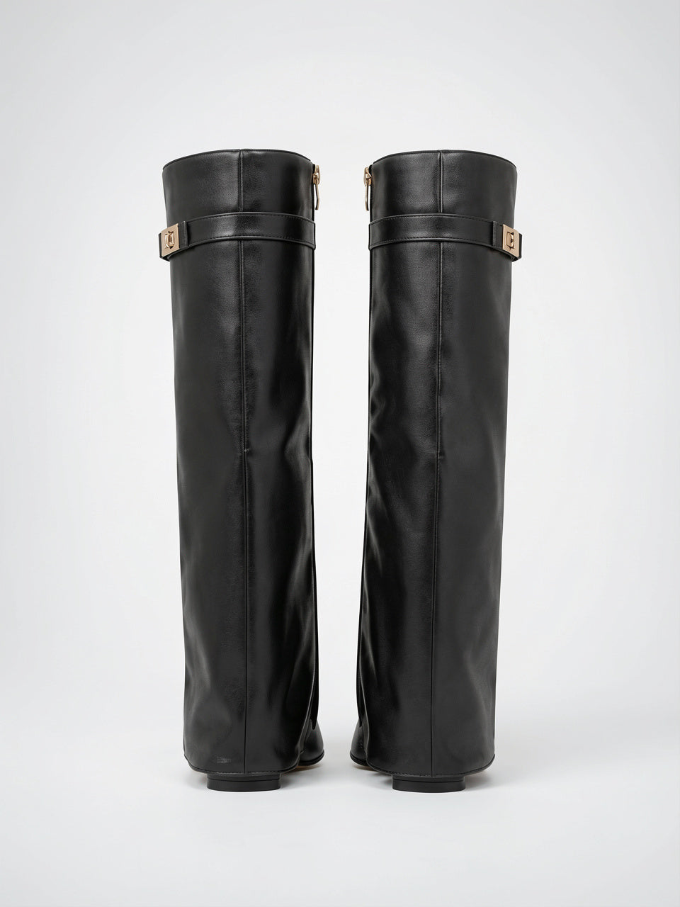 Hautes Bottes Simili Cuir Bout Pointu Cadenas - 2