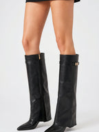 Hautes Bottes Simili Cuir Bout Pointu Cadenas - 4