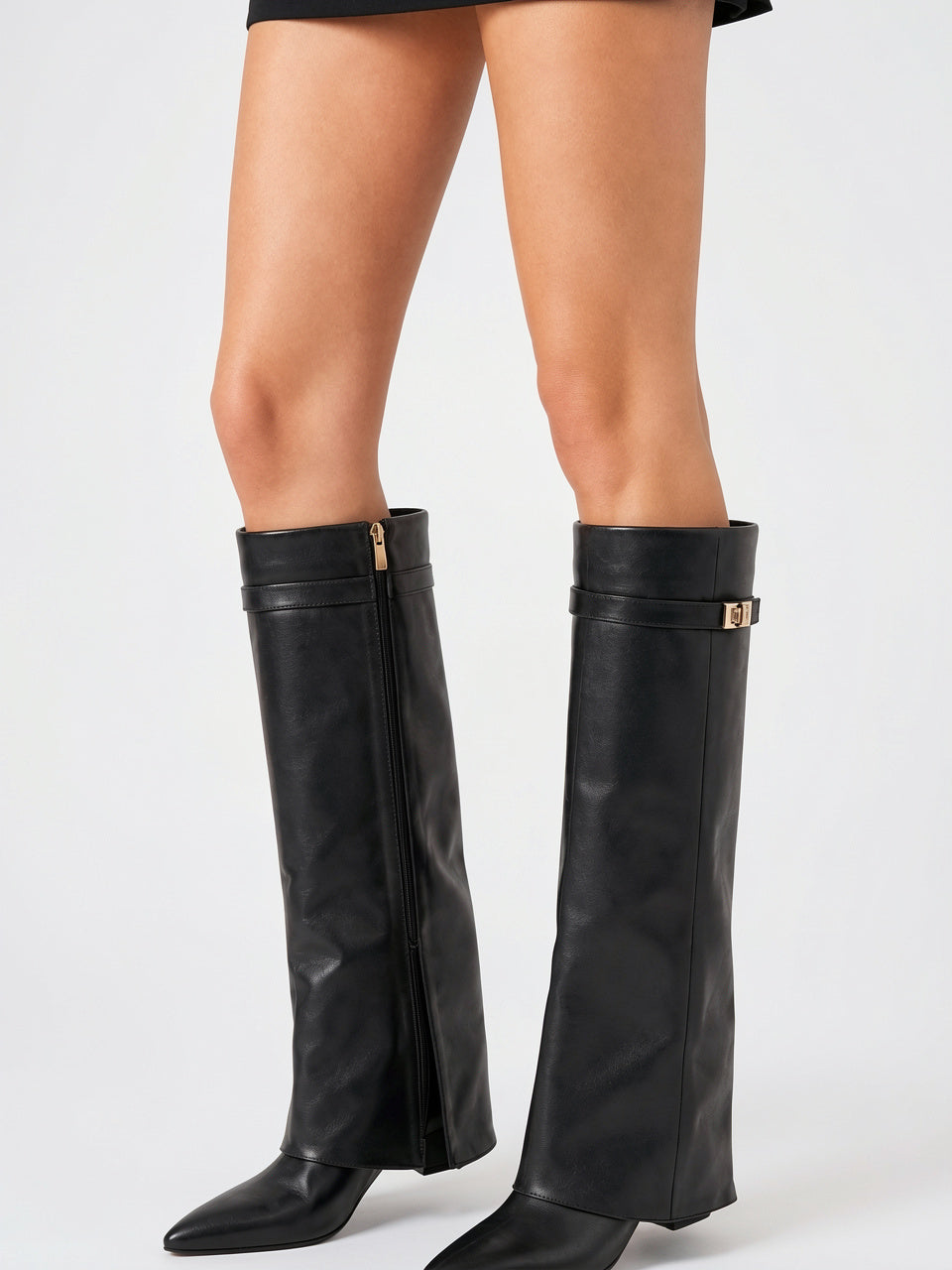 Hautes Bottes Simili Cuir Bout Pointu Cadenas - 4