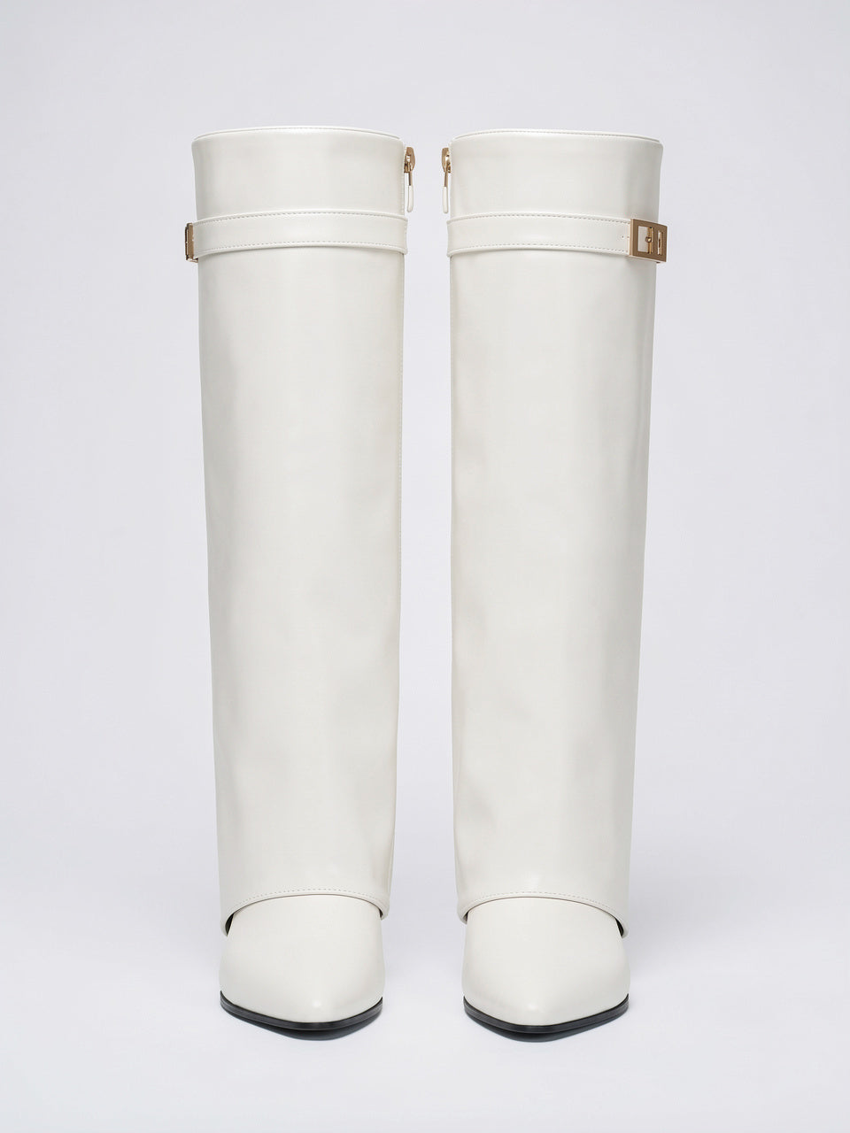 Hautes Bottes Simili Cuir Bout Pointu Cadenas - 8