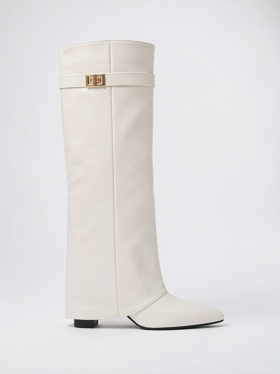 Hautes Bottes Simili Cuir Bout Pointu Cadenas - Blanc 34