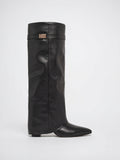 Hautes Bottes Simili Cuir Bout Pointu Cadenas - Noir 34