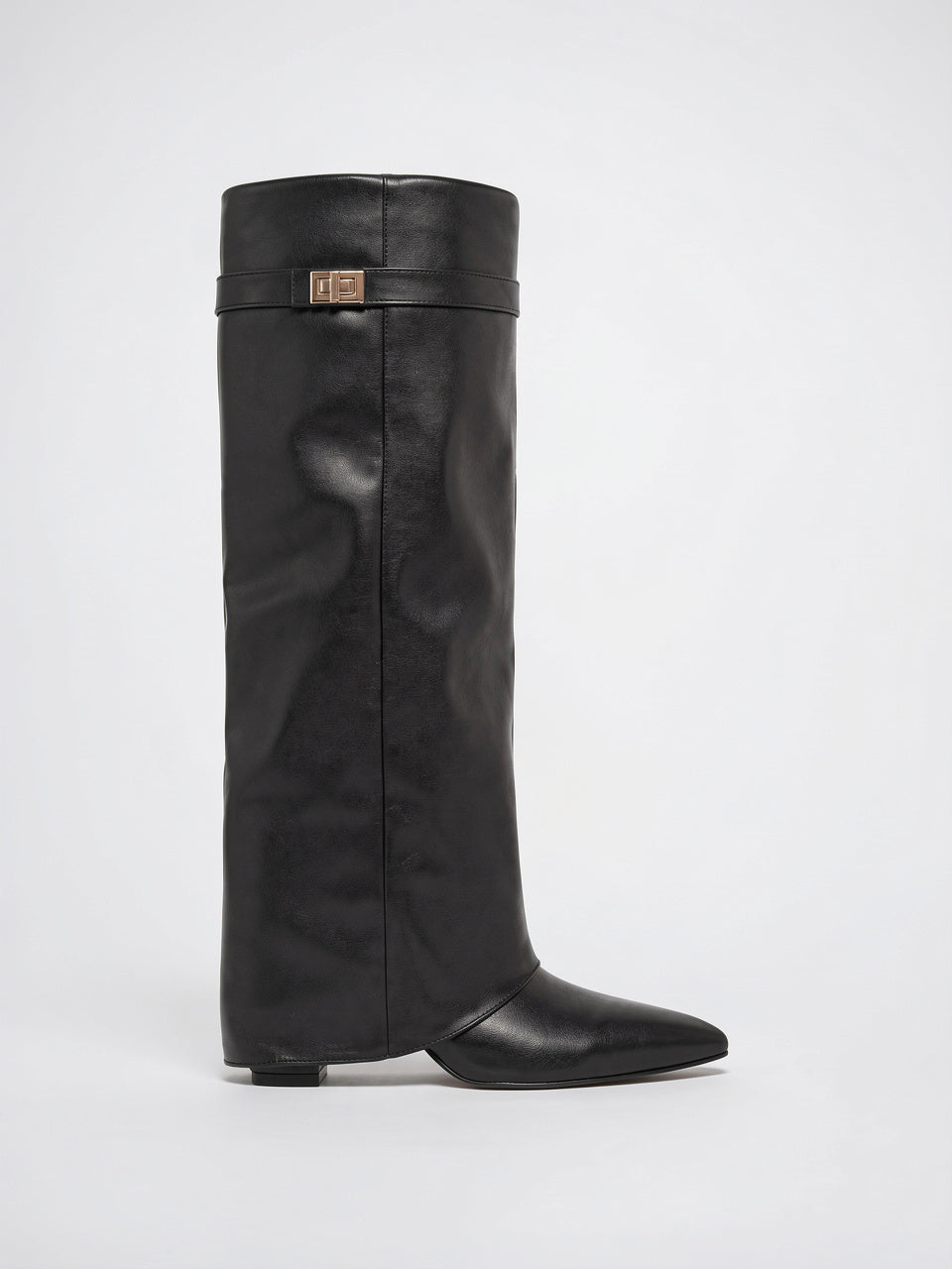 Hautes Bottes Simili Cuir Bout Pointu Cadenas - Noir 34