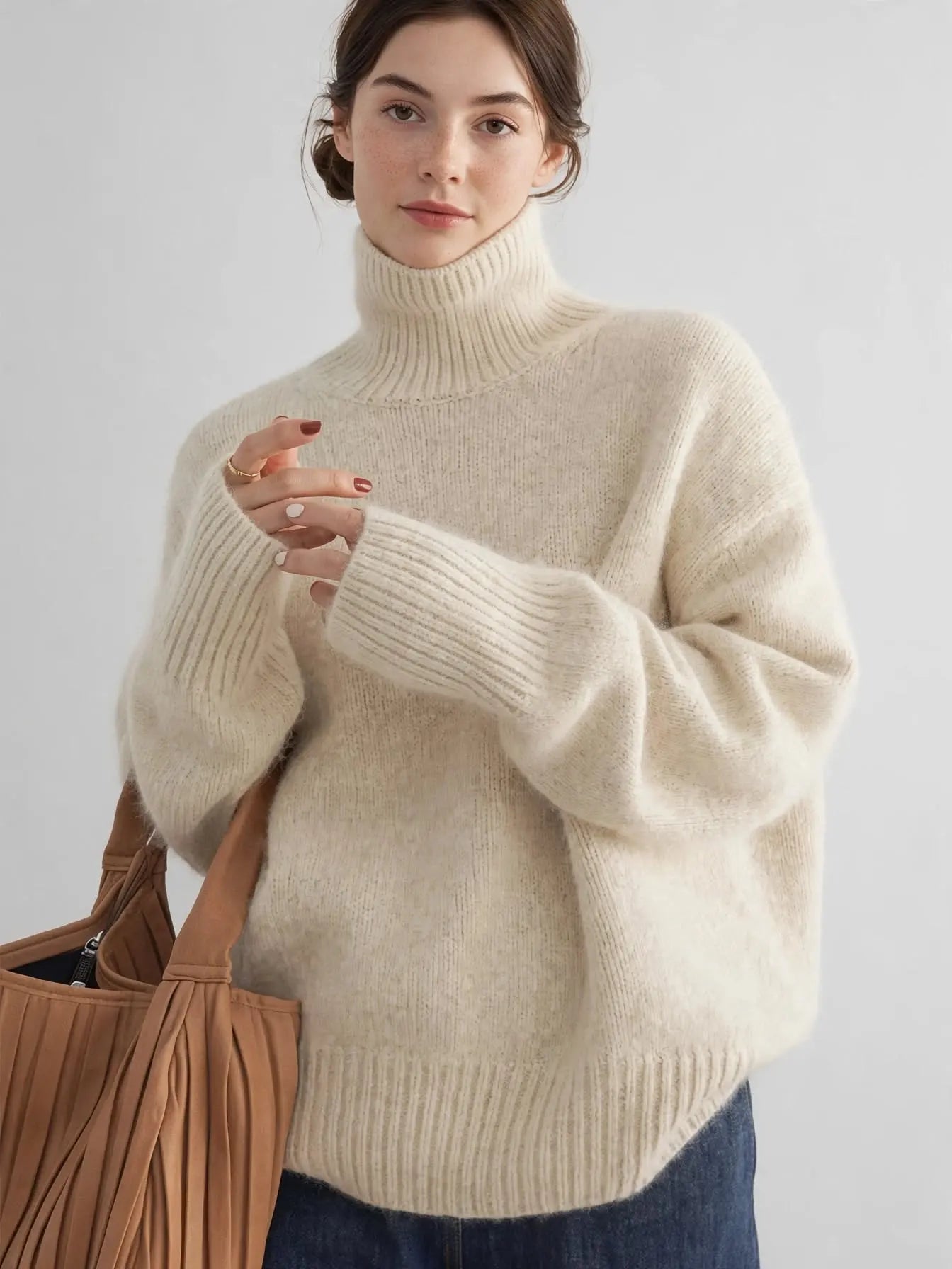 Pull Femme Cachemire Col Roulé Oversize Chaud Doux