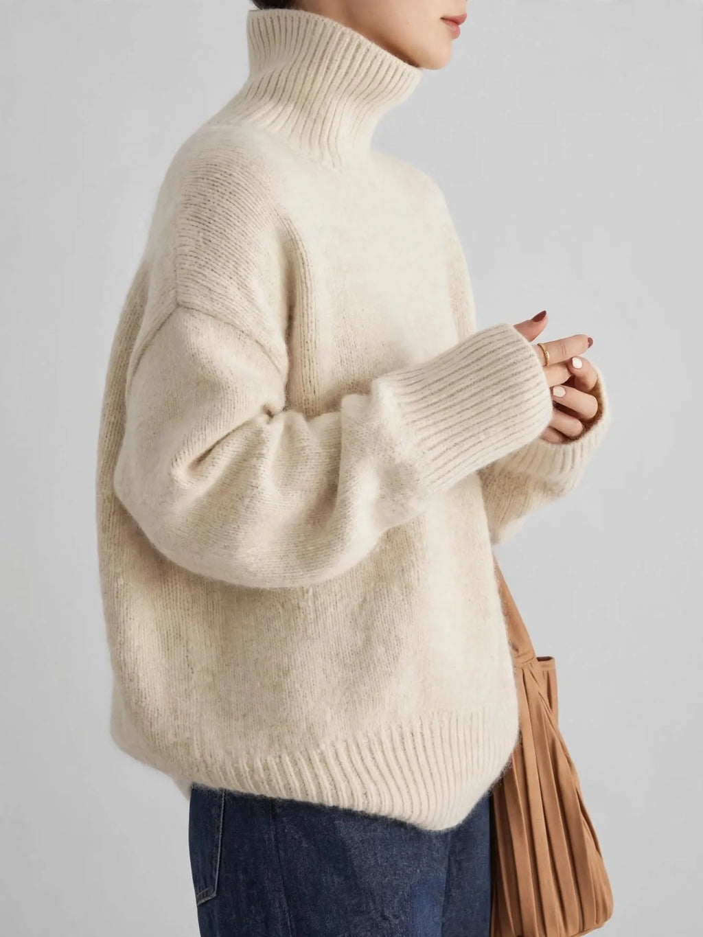 Pull Femme Cachemire Col Roulé Oversize Chaud Doux