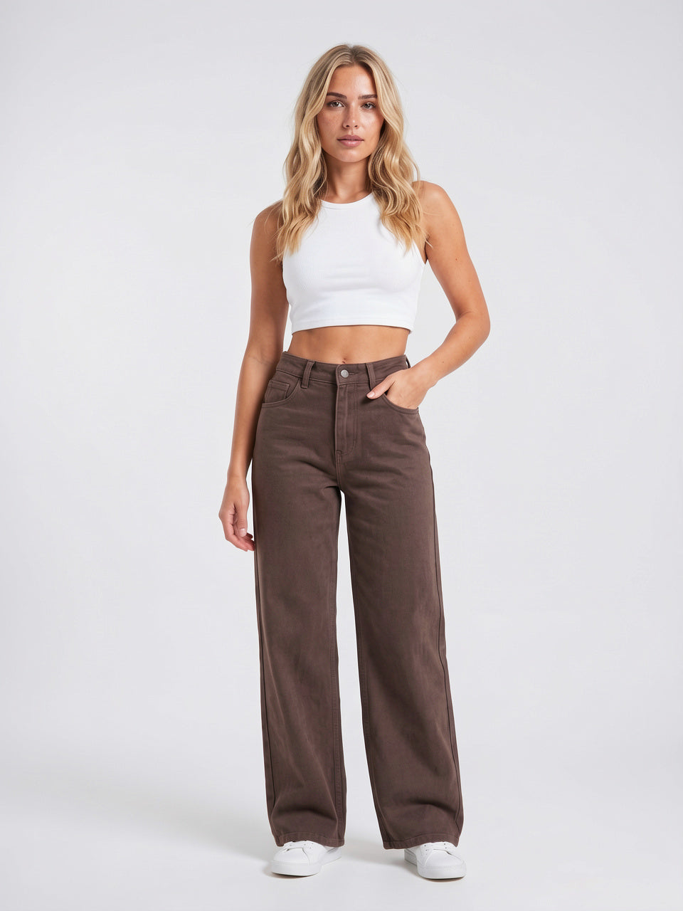 Jeans Coton Large Femmes Taille Mi-Haute Flexibles - 5