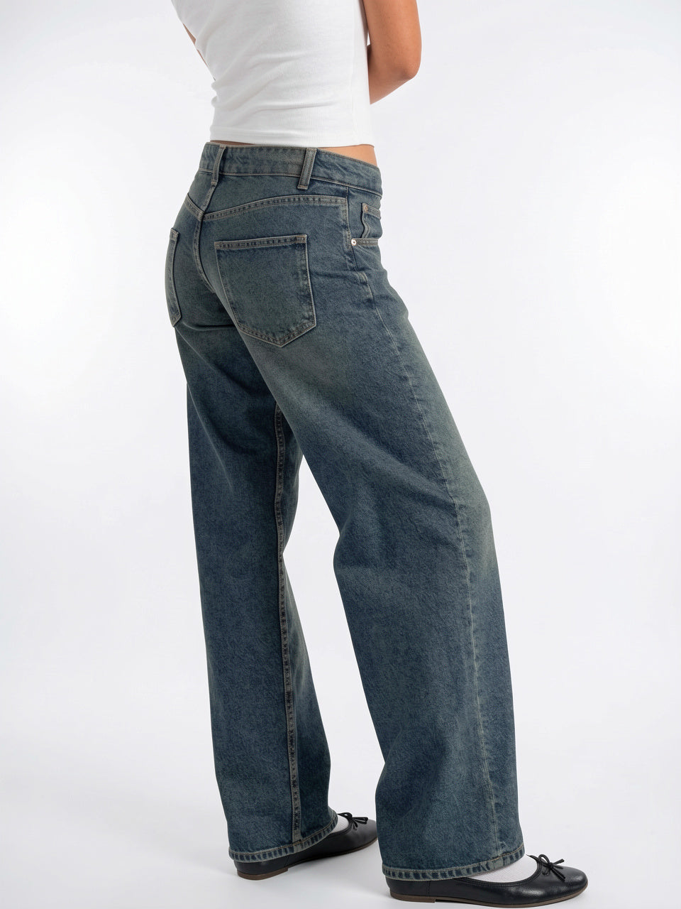 Jeans Denim Taille Basse Coupe Large Coton - 2