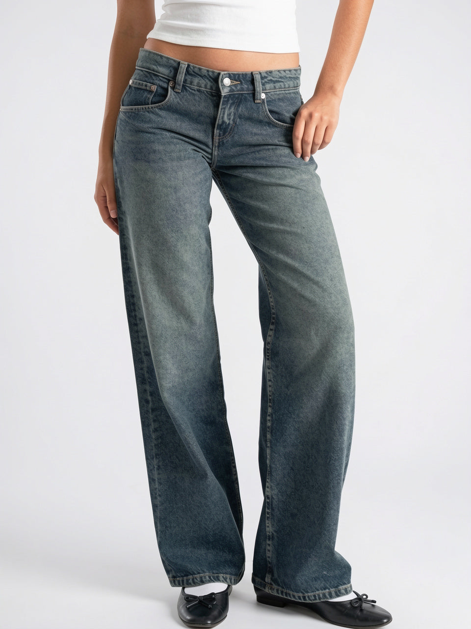 Jeans Denim Taille Basse Coupe Large Coton - 3