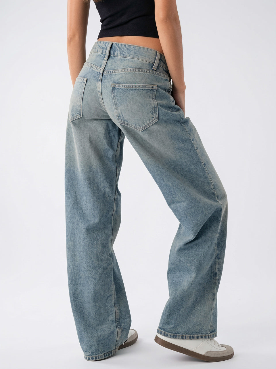 Jeans Denim Taille Basse Coupe Large Coton - 5