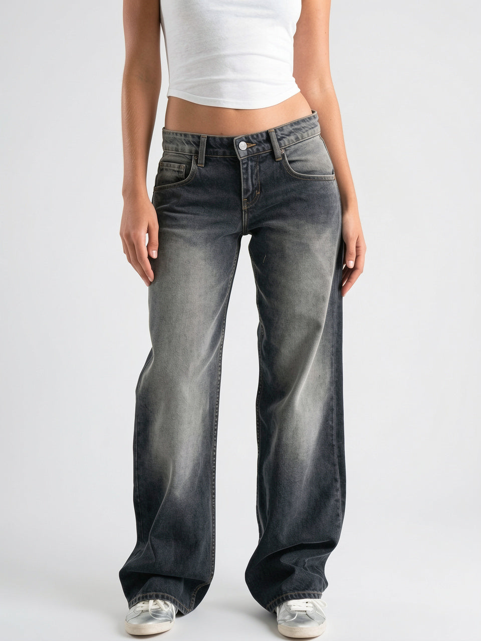Jeans Denim Taille Basse Coupe Large Coton - 7
