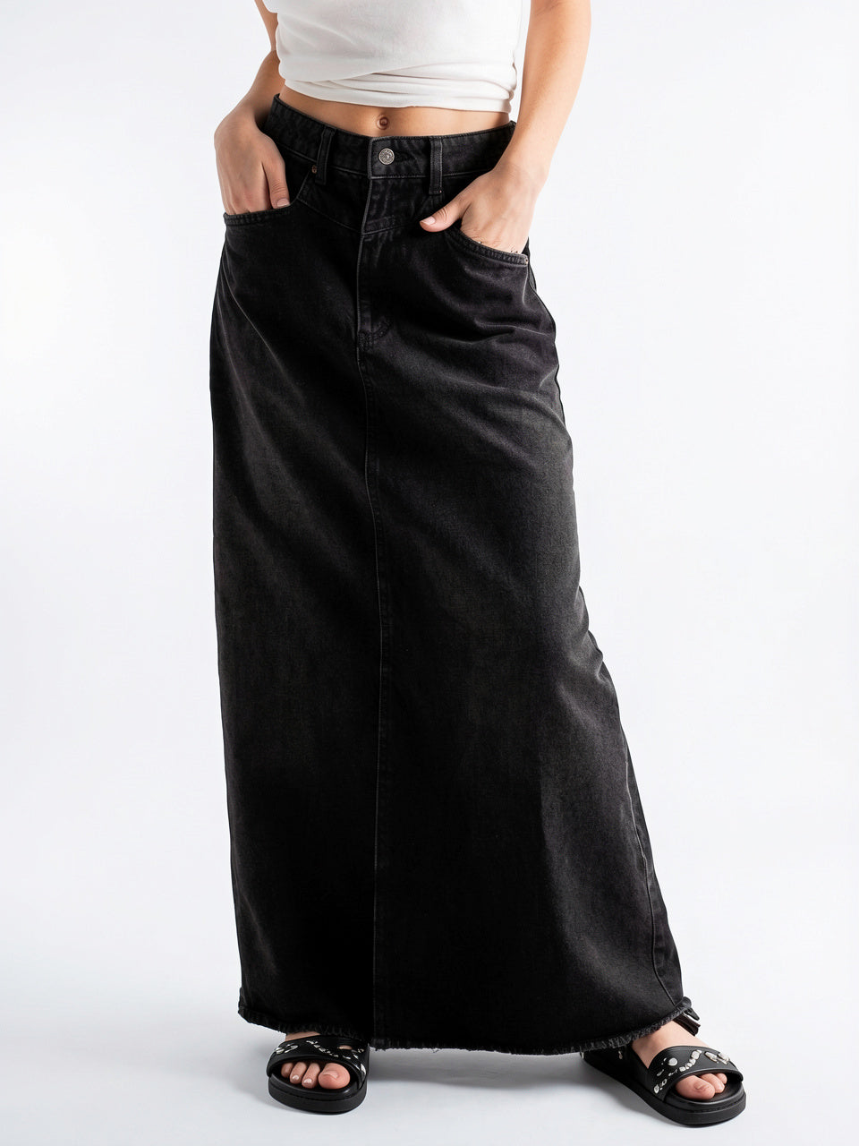 Jupe Jeans Denim Vintage Femme Coupe A-Line - Noir S