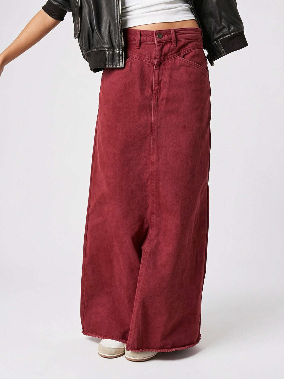 Jupe Jeans Denim Vintage Femme Coupe A-Line - Rouge S