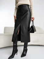 Jupe Midi Taille Haute Fendue Figurée Bureau Quotidien - 3