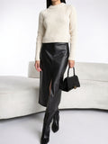 Jupe Midi Taille Haute Fendue Figurée Bureau Quotidien - Schwarz XS