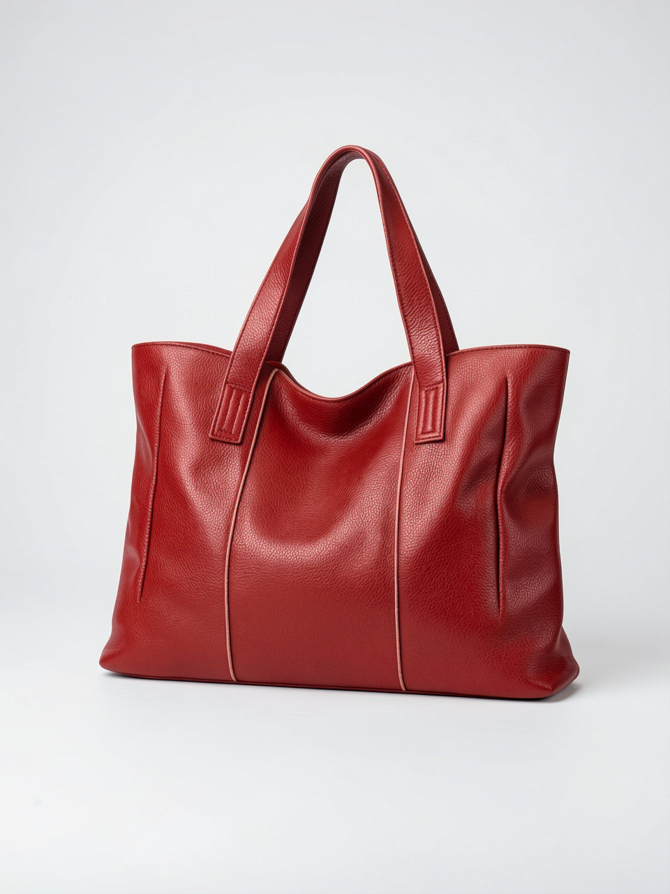 Kaelia — Grand sac cabas en cuir souple format - Rouge Cuir Véritable