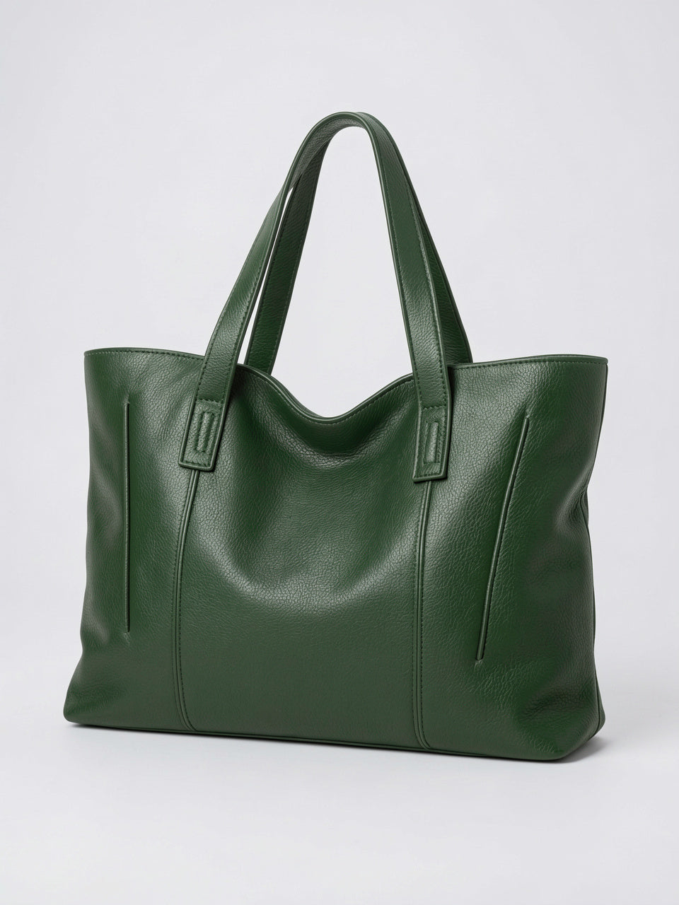 Kaelia — Grand sac cabas en cuir souple format - Vert Cuir Véritable