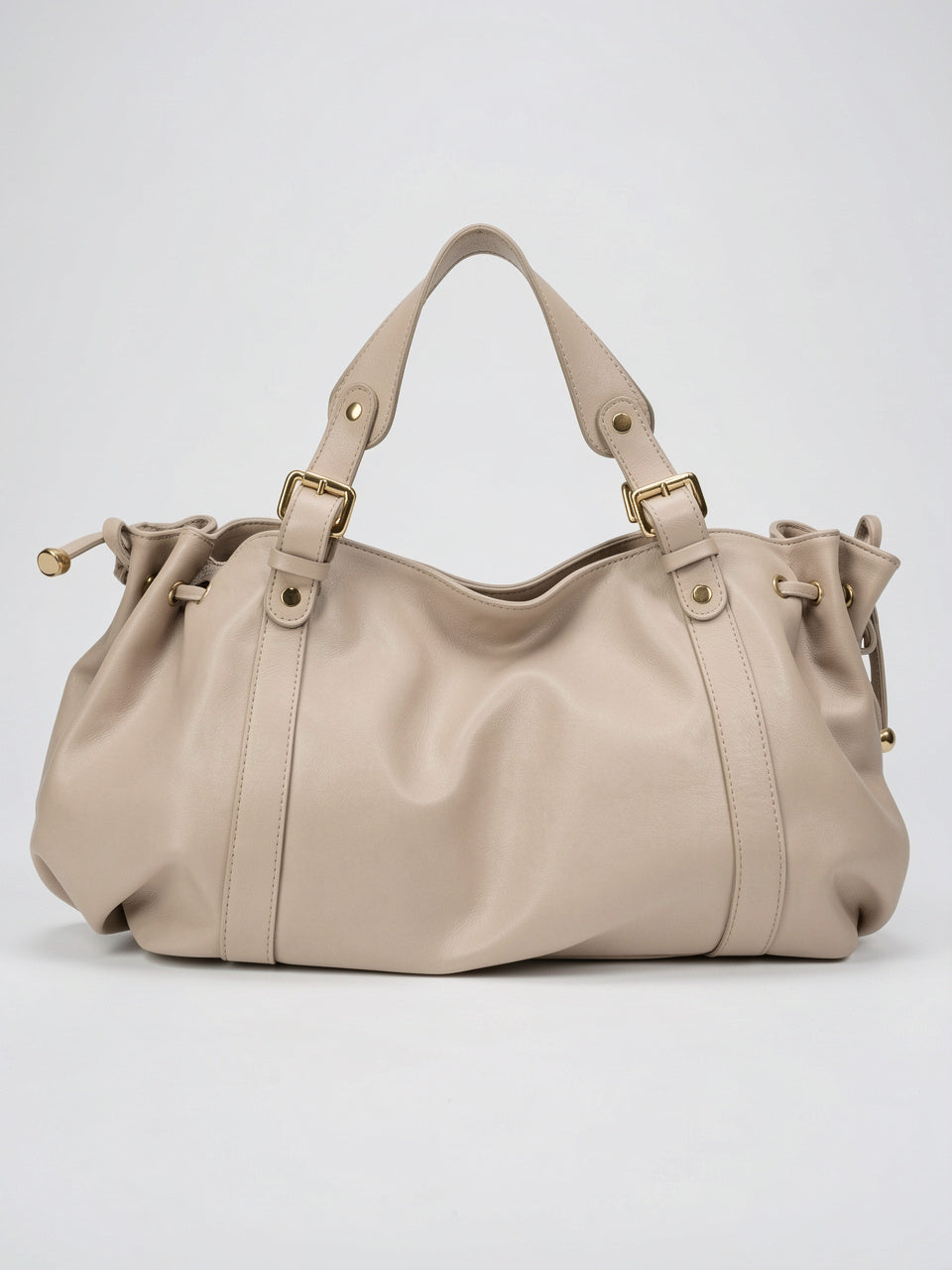 Léandra — Sac à main large en cuir tendance - Beige