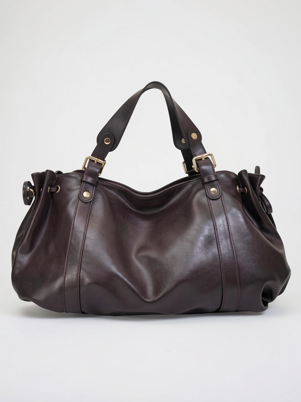 Léandra — Sac à main large en cuir tendance - Café