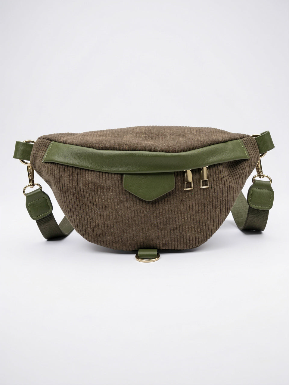 Léandra — Sac banane chic à bandoulière en velours côtelé - Kaki