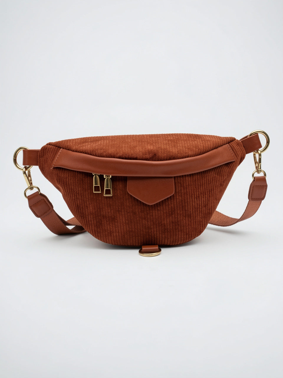 Léandra — Sac banane chic à bandoulière en velours côtelé - Marron