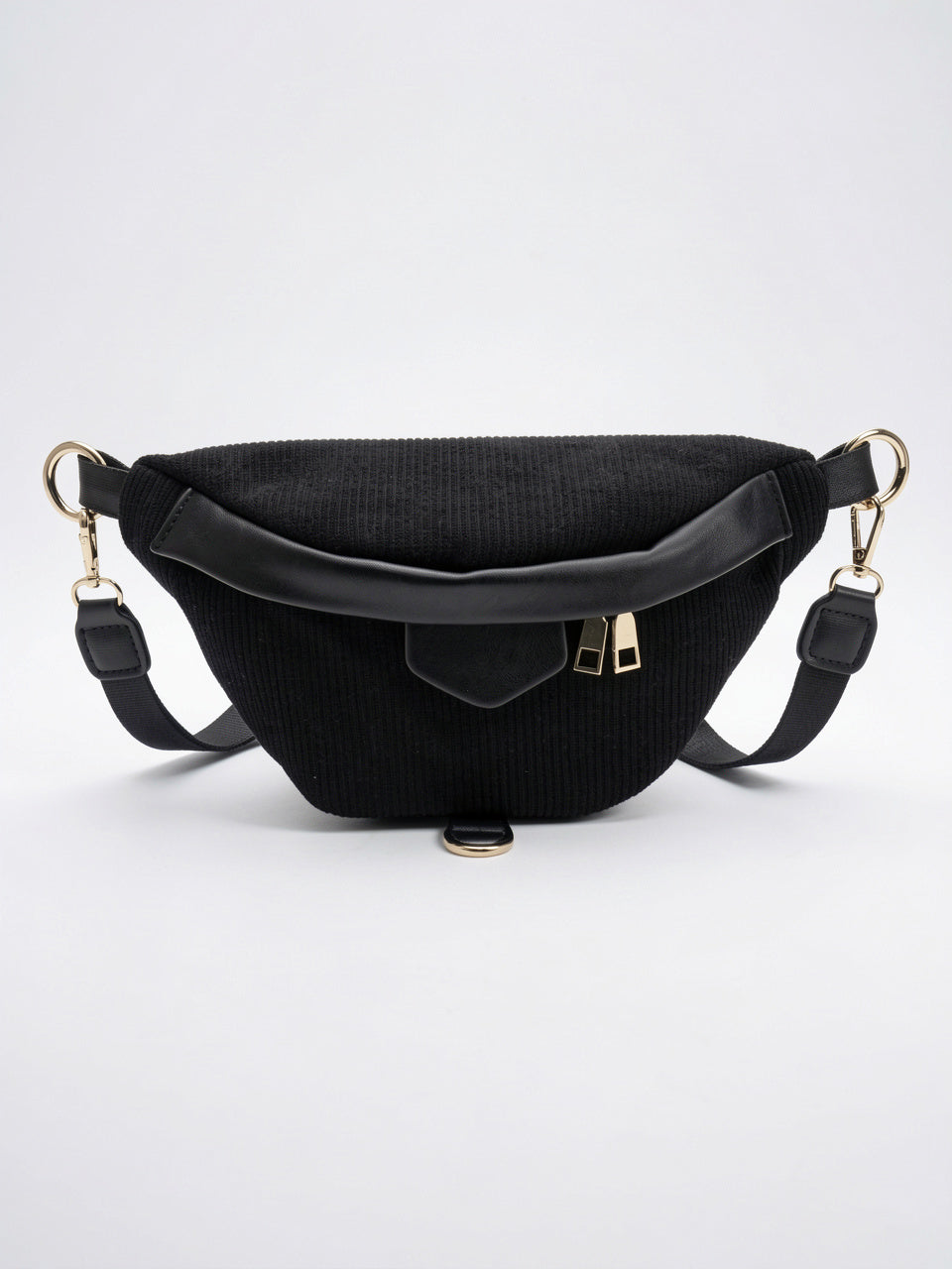 Léandra — Sac banane chic à bandoulière en velours côtelé - Noir
